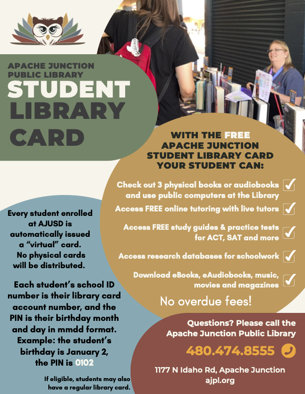 AJ Public Library Student Library Card Info