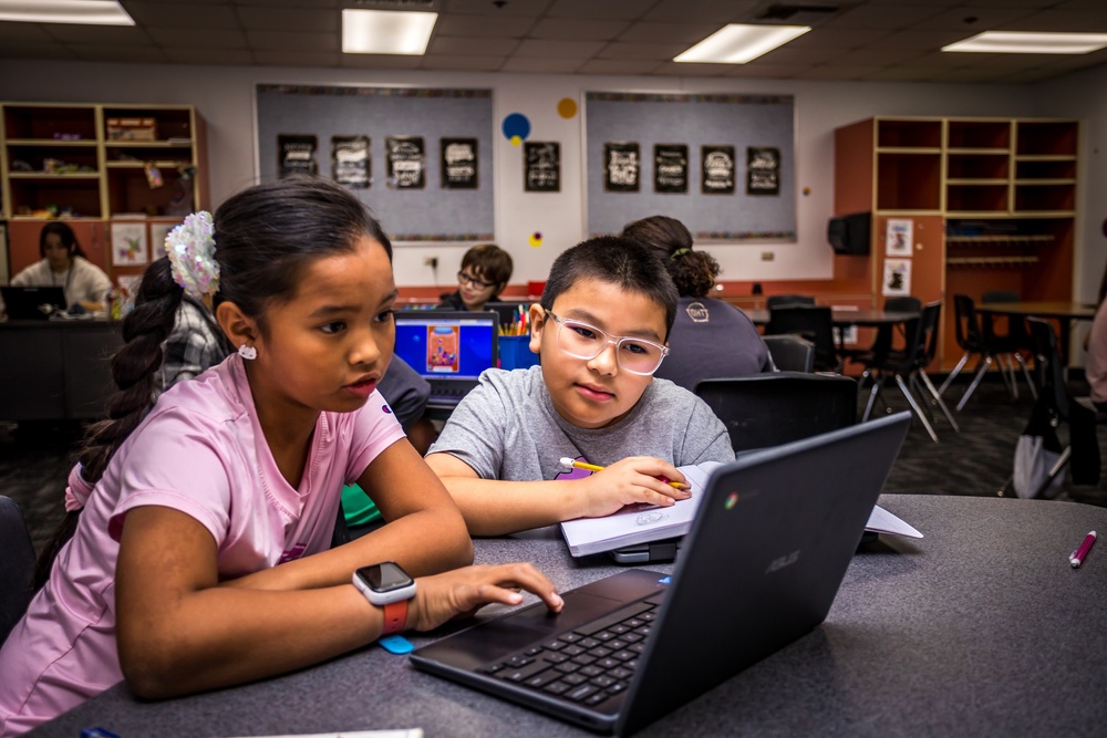 AJUSD Students using Chromebook
