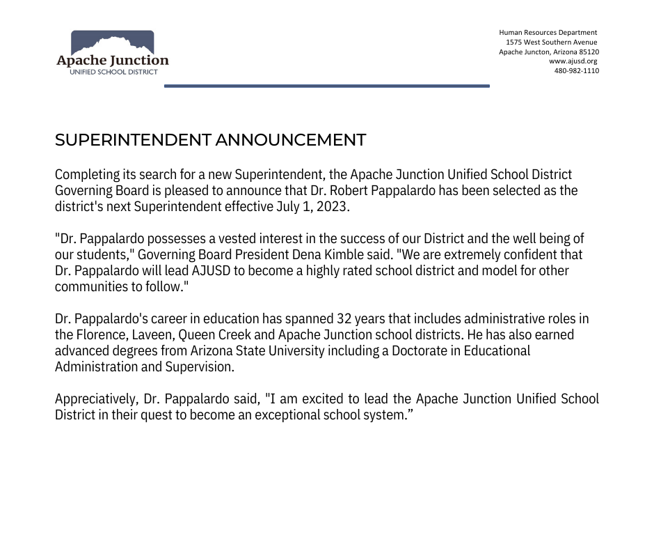 AJUSD statement superintendent announcement