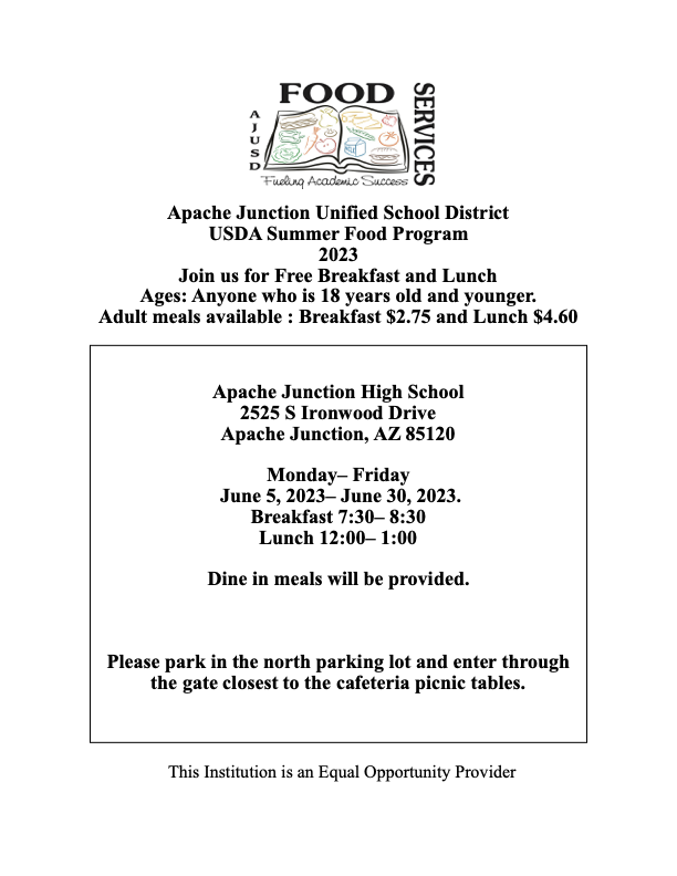 AJHS USDA Summer Food Program Informational Flyer